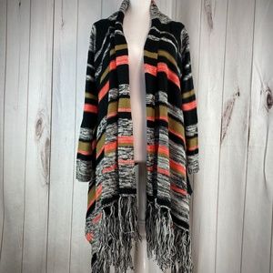 Vici Black/White/Tan/Coral Striped Long Sleeve Open Front Cardigan